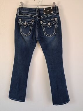 Miss Me Jeans Size 28 Signature Boot Dark Wash Thick Stitched Border